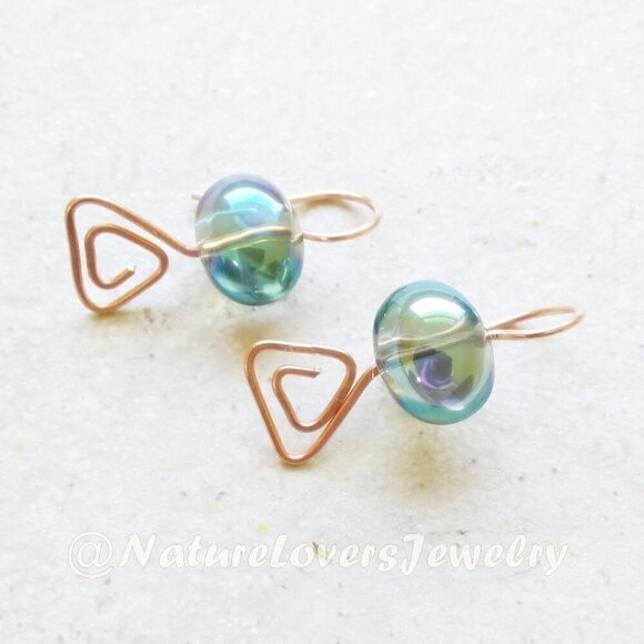 Minimalist - Geometric - Triangle! Short Chunky Iridescent Boho Dangle Earrings - Picture 2 of 7